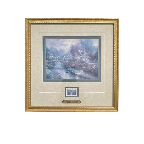 Vintage Thomas Kinkade LampLight Bridge Print with Certificate of Authenticity - Picture 1 of 2